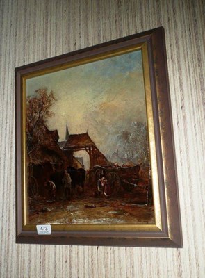 Lot 473 - George Augustus Williams oil on canvas 'Figures and haycart'