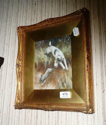 Lot 479 - Arthur Wardle - Fox terrier chasing a rabbit, watercolour and bodycolour