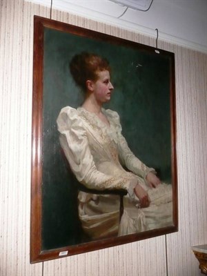 Lot 481 - Large oil painting by Frederick (Fred) Stead, portrait of a young lady