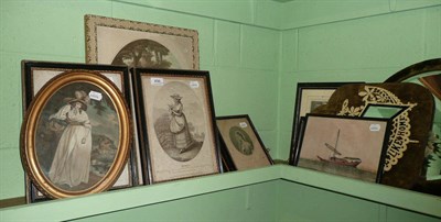 Lot 496 - A quantity of framed fashion prints, 18th century oval engravings, mezzotints etc *