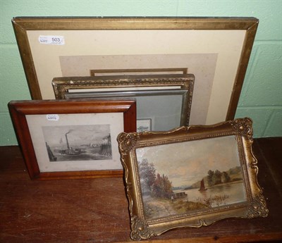 Lot 503 - 19th century framed oil on board, one watercolour, two prints and a watercolour after Carter (5)