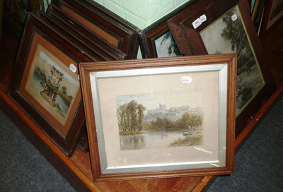 Lot 504 - Edwardian mirror, pair of oak framed prints, and set of six framed pictures Stratford-upon-Avon *