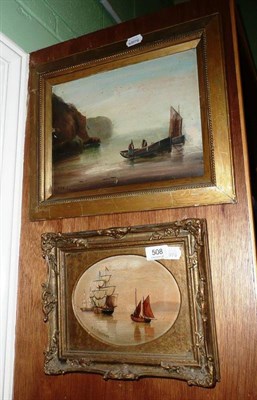 Lot 508 - E K Redmore, gilt framed oil shipping scene, another oval example and a watercolour signed Clarence