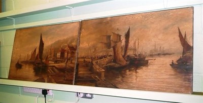 Lot 519 - A pair of oil paintings by A Ellis - possibly Arthur Ellis. Coastal scenes with boats and...