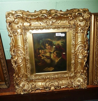 Lot 526 - Oil painting 'The Proposal' three girls, one holding a letter, possibly after Sir George Hayter