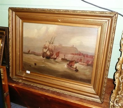 Lot 527 - 19th century framed oil on canvas shipping scene