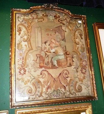 Lot 535 - 19th century gilt framed needlework picture interior scene with figures *