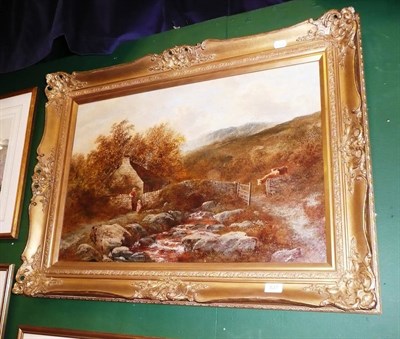 Lot 537 - Oil painting by Alfred Green, a Welsh landscape with figures