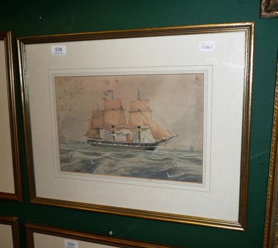 Lot 538 - English School, 19th century, Steam sailing frigate, watercolour and gouache with scratching...