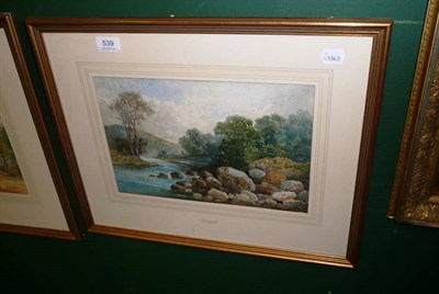 Lot 539 - A McArthur (19th century), North Wales - boulder-strewn river with figures on the far bank, signed