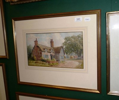 Lot 540 - English School, late 19th century, study of a half-timbered thatched cottage, watercolour, 20cm...