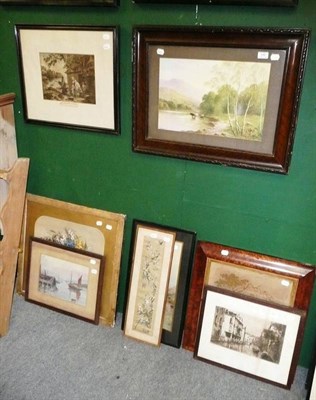 Lot 546 - Thirteen assorted framed pictures and a two fold screen *