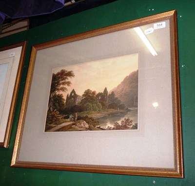 Lot 554 - Attributed to James Holworthy (1781-1841), "Tintern Abbey", watercolour, 25cm by 35.5cm