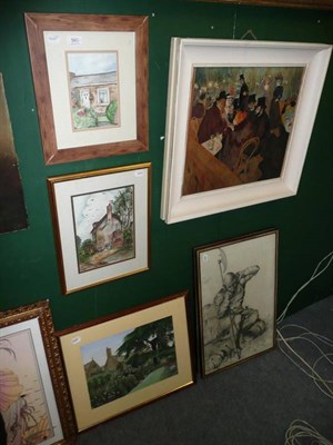 Lot 560 - Two sketches of Knights and five other watercolours and prints (7)