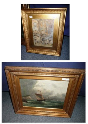 Lot 568 - P...King (19th/20th century), Fishing boats in a squall off a coastline, Signed, oil on canvas,...