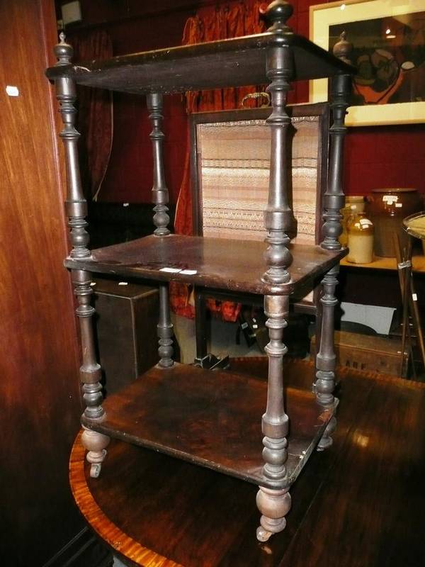 Lot 975 - 1920s display cabinet, oak lady's bureau, fire screen and a walnut three tier whatnot *