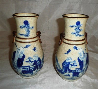Lot 23 - A pair of Chinese export crackle glaze porcelain vases