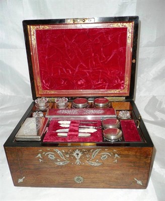 Lot 37 - Victorian inlaid rosewood travelling dressing case with plated fittings