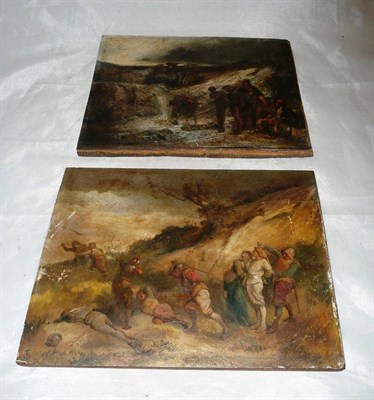 Lot 76 - Pair of oils on board 'Fallen Among Thieves' and 'The Rescue'