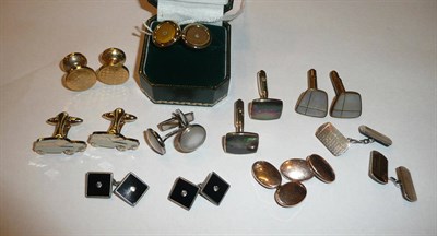 Lot 91 - A pair of diamond set 9ct gold cufflinks and assorted dress cufflinks