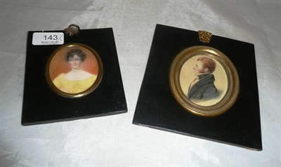 Lot 143 - Two miniature pictures, Miss Newton and Douglas Moggar