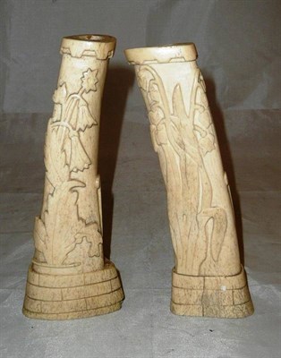 Lot 154 - A pair of prisoner of war shin bone carvings