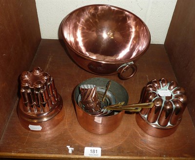 Lot 181 - Two copper moulds and an LMR copper bowl etc