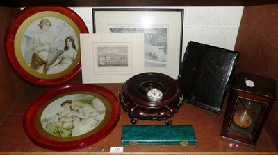 Lot 191 - Mixed lot including hardwood stands, egg timer, watercolour after Birkett Foster, easel etc