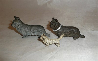 Lot 249 - Three small bronze cast figures of Skye Terriers one stamped Austria, two 4cm high and one 2cm high