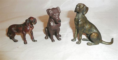 Lot 253 - Three assorted bronze and metal Pointer and gun dog figures, largest 8.5cm high