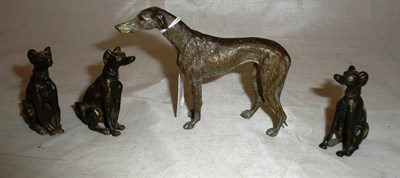 Lot 265 - An Austrian cold painted bronze figure of a Greyhound and three Sighthounds, largest 9cm high