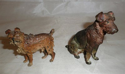 Lot 267 - Cold painted bronze figure of a terrier dog 9.5cm high, and another 7cm high