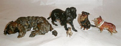 Lot 270 - Two cold painted bronze and three bronze cast dog figures including a Rough Collie and King Charles