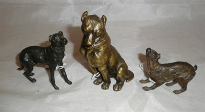 Lot 271 - Three bronze and cast metal dog figures (all previously mounted), largest 11cm high