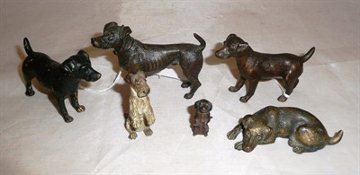 Lot 275 - Six assorted bronze cast figures of terriers, largest 6cm high