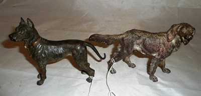 Lot 276 - Cold painted bronze figure of a Great Dane and a bronze cast figure of a dog