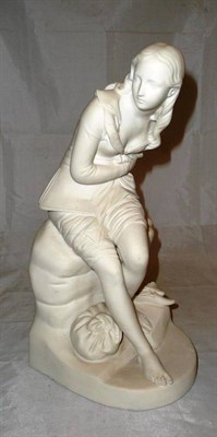 Lot 289 - 19th century Parian figure of a girl seated on a rock