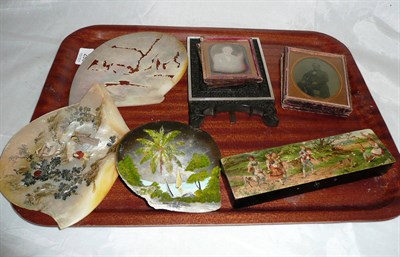 Lot 293 - Mother of pearl shells, Indian ebony photograph frame, daguerreotypes and an ambrotype