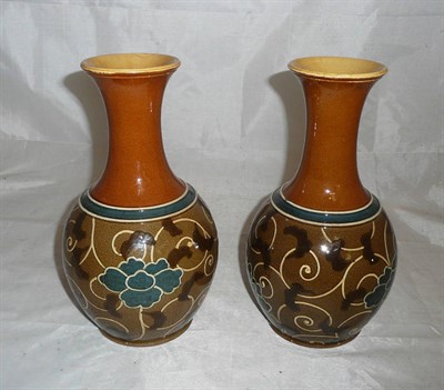 Lot 306 - A pair of 19th century Wedgwood earthenware baluster vases, each with tube lined decoration...