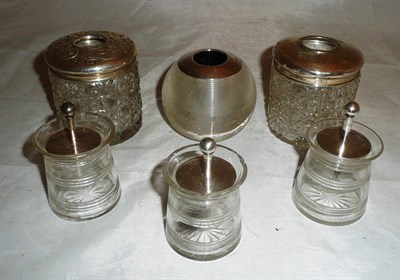 Lot 337 - Match striker, three glue pots and two jars