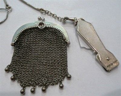 Lot 344 - A miniature silver purse and a silver mounted key holder