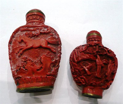 Lot 349 - Two Chinese cinnabar lacquer snuff bottles, probably 20th century