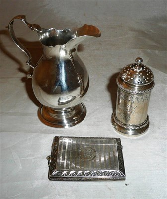 Lot 368 - Silver pepperette, cream jug and vesta case