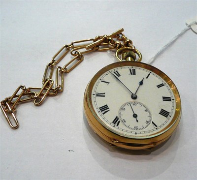 Lot 380 - A pocket watch, case stamped 18ct, and a watch chain, t-bar stamped '15'