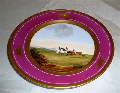 Lot 416 - A French porcelain cabinet plate painted with a horse racing scene