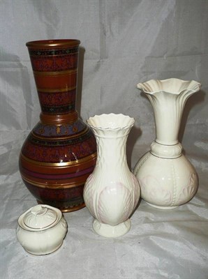 Lot 421 - A Davenport pottery vase (a.f.) and three pieces of Belleek