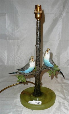 Lot 432 - A bronze cold painted table lamp with green onyx base