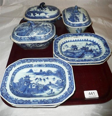 Lot 441 - Three Chinese export blue and white terrines and four dishes