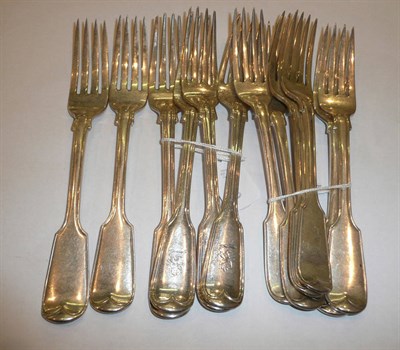 Lot 469 - A matched set of eight Victorian silver table forks, London and a matched set of four Victorian...