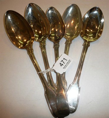 Lot 471 - Five silver tablespoons, London (Georgian and Victorian) mixed dates